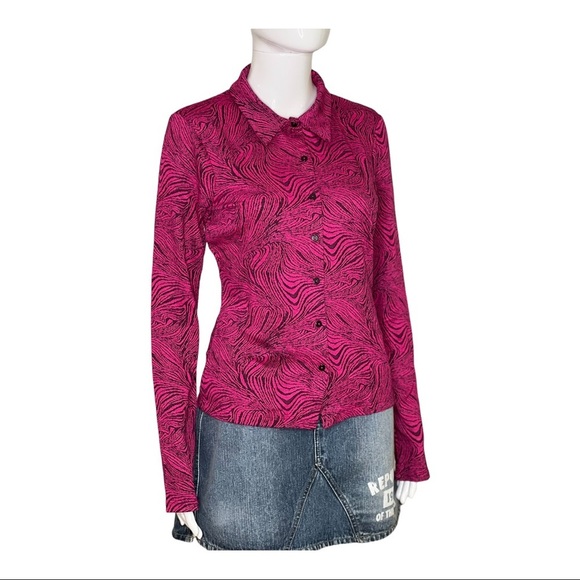Zara Shirt Size M pink Animal Print Long Sleeve shirt Collar Knitted Blouse New - Picture 3 of 14